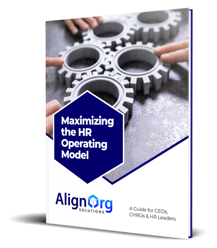 Angled view of AlignOrg Solutions' HR Operating Model Executive Guide
