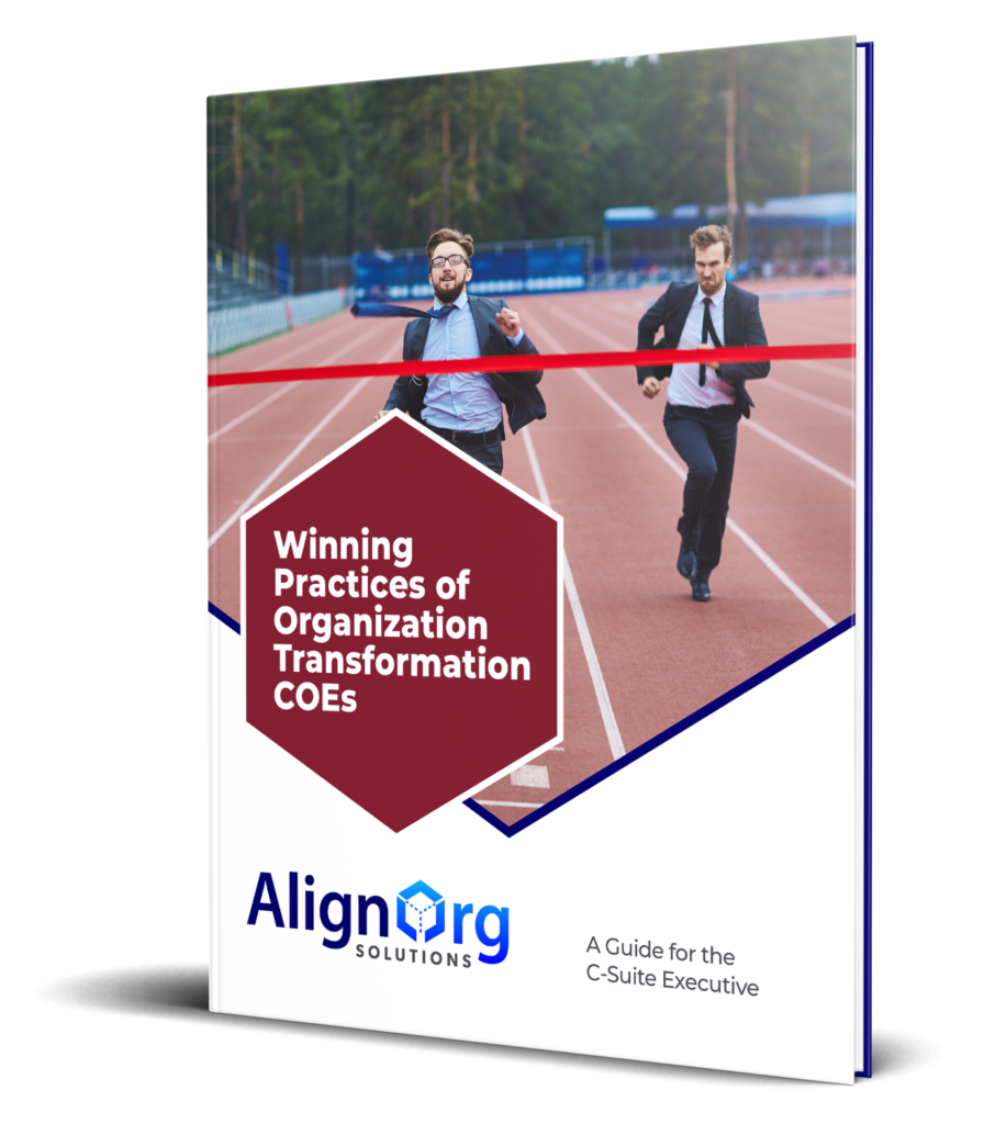 Angled view of AlignOrg Solutions' Organization Transformation COE Executive Guide