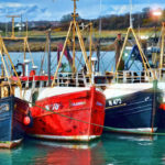 Fishing boats crowded in one spot