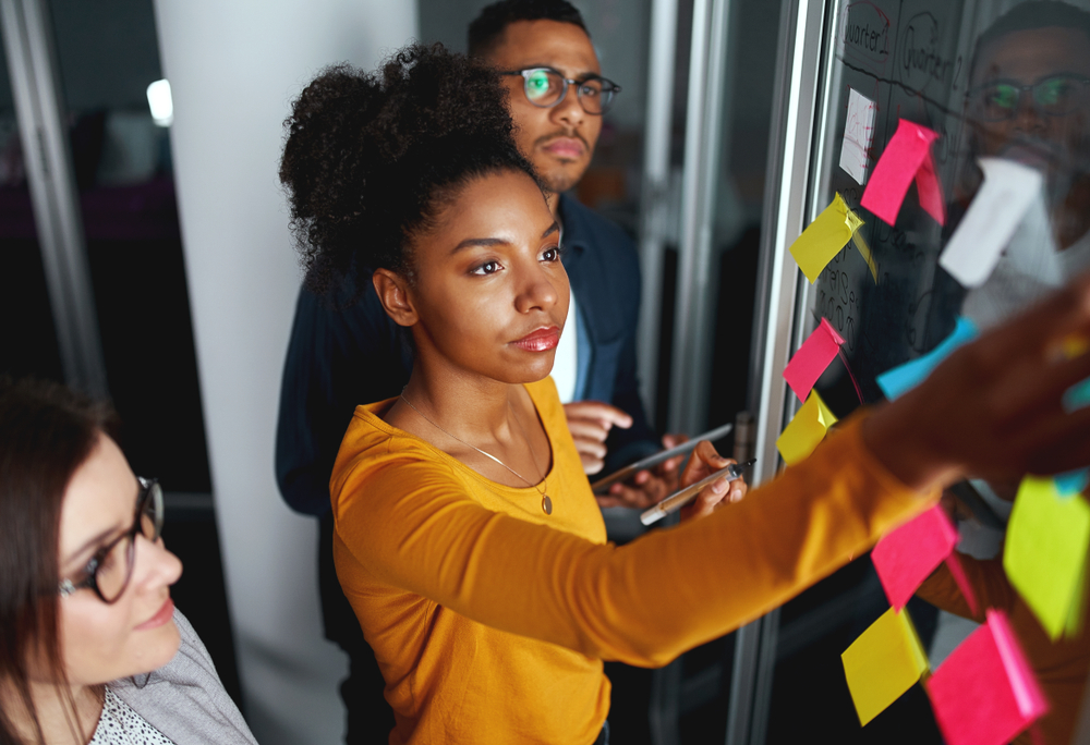 An employee working on an organization redesign.