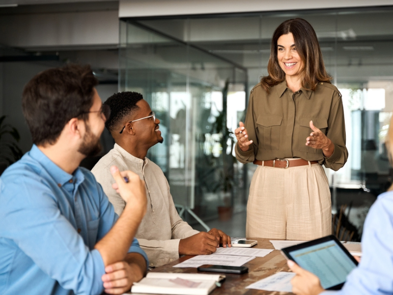 A leader guides her team during an organization transformation.