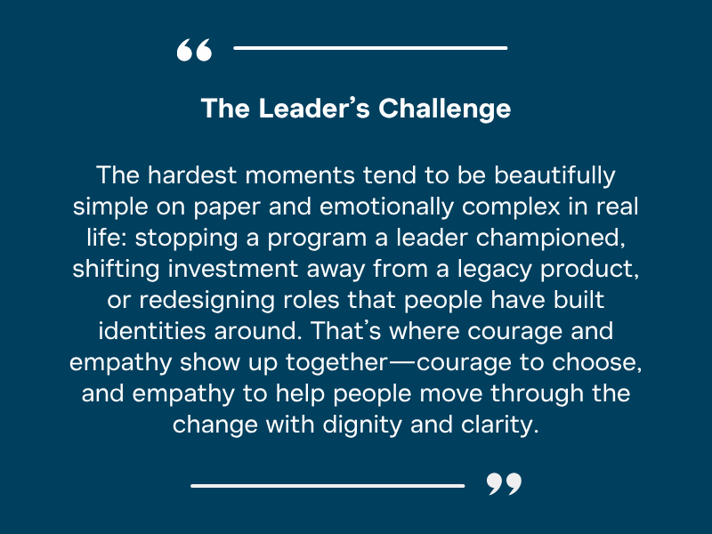 A quote about the challenge of making strategy trade-offs as a leader. 