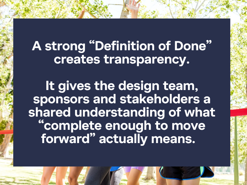 The "definition of done" over an image of people running a race
