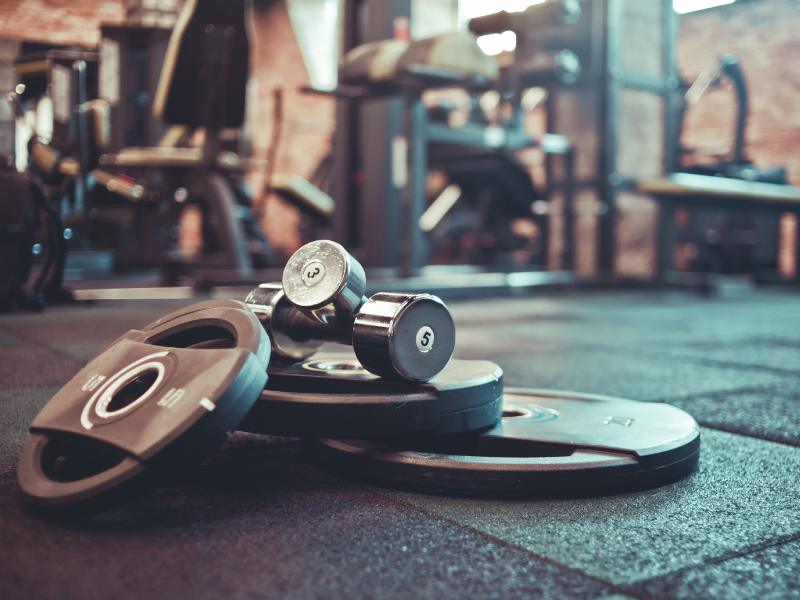 weights on a gym floor